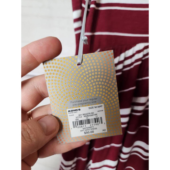 A: Glow Womens A‎ Line Dress Red Striped Stretch Maxi Sleeveless Maternity M New - Picture 7 of 7